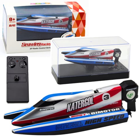 ⁨Łódź Motorówka Zdalnie Sterowana RC Niebiesko-Srebrna 14cm⁩ w sklepie Wasserman.eu