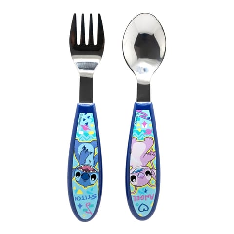 ⁨Disney Stitch - Zestaw metalowych sztućców z kolekcji Stitch & Angel (łyżka i widelec)⁩ w sklepie Wasserman.eu