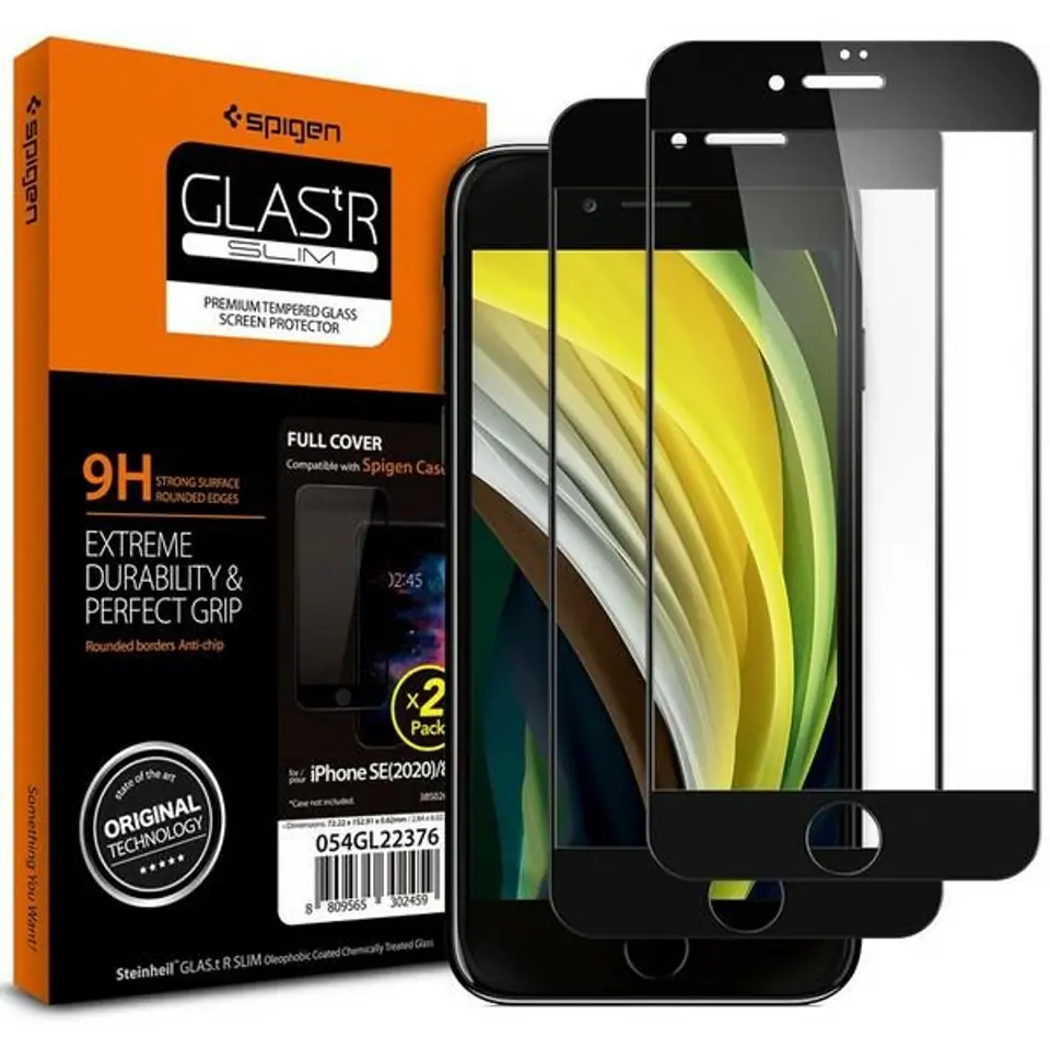 ⁨Spigen Glass FC iPhone 7/8/SE 2020/2022 2pcs tempered glass black frame AGL01315⁩ at Wasserman.eu