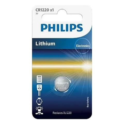 ⁨Bateria litowa, CR1220, CR1220, 3V, PHILIPS, blistr, 1-pack, CR1220/00B, guzikowa, 38 mAh⁩ w sklepie Wasserman.eu
