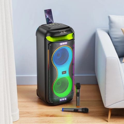 ⁨HOCO HA13 Max zestaw karaoke 60 W, RGB LED, 2× bezprzewodowe mikrofony TWS⁩ w sklepie Wasserman.eu