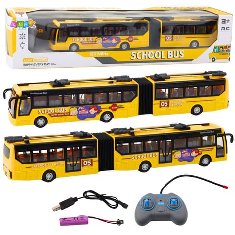 ⁨Autobus Szkolny Trolejbus Przegubowy Zdalnie Sterowany RC 1:32 Żółty⁩ w sklepie Wasserman.eu