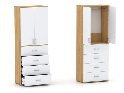 Szafa na ubrania z drążkiem Pola 215 - 4 szuflady 60 / 70 / 80 cm Hikora z białymi frontami w sklepie Wasserman.eu