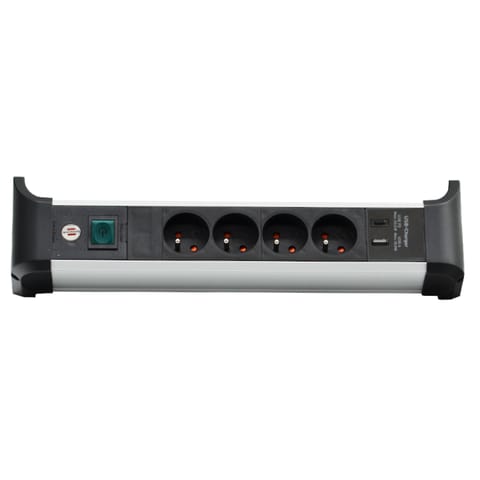 ⁨Listwa zasilająca Alu Office Line 4 gniazda 2 USB A I C 1,8m⁩ w sklepie Wasserman.eu