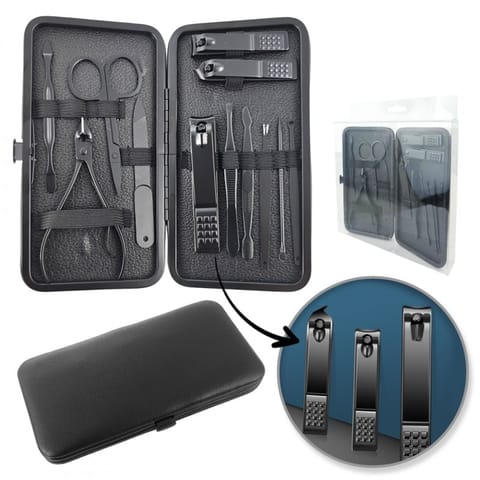 ⁨Zestaw akcesoriów do manicure, pedicure w etui, czarny 12w1 AK21⁩ w sklepie Wasserman.eu