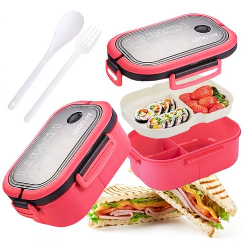 ⁨Śniadaniówka LUNCH BOX ze sztućcami 21 x 14,5 x 8cm fuksja PJM44F⁩ w sklepie Wasserman.eu