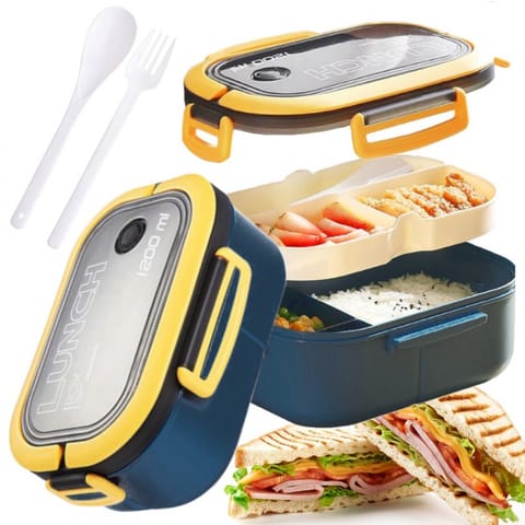 ⁨Śniadaniówka LUNCH BOX ze sztućcami 21 x 14,5 x 8cm granat PJM44GRAN⁩ w sklepie Wasserman.eu