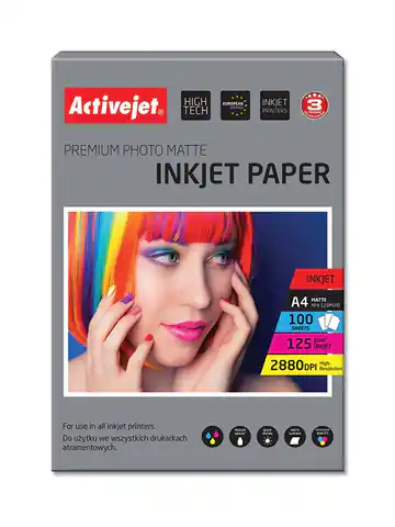 ⁨Activejet AP4-125M100 matte photo paper for ink printers; A4; 100 pcs⁩ at Wasserman.eu