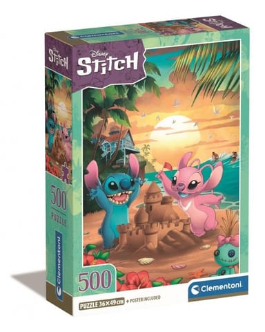 ⁨Clementoni Puzzle 500el Compact Stitch. Stitch i Angel na plaży 35547⁩ w sklepie Wasserman.eu