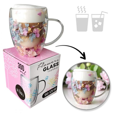 ⁨Szklanka termiczna z kwiatami w środku, gipsówka hortensje róż 300 ml 1szt SZK180⁩ w sklepie Wasserman.eu