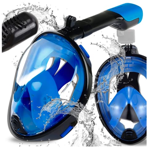 ⁨Maska do Nurkowania Pełnotwarzowa L/XL Składana do Pływania Snorkelingu CZARNO NIEBIESKA⁩ w sklepie Wasserman.eu