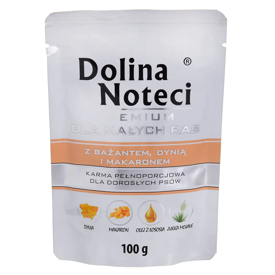 ⁨DOLINA NOTECI Premium mini adult Karma dla psa z Bażantem, Dynią i Makaronem 100g⁩ w sklepie Wasserman.eu