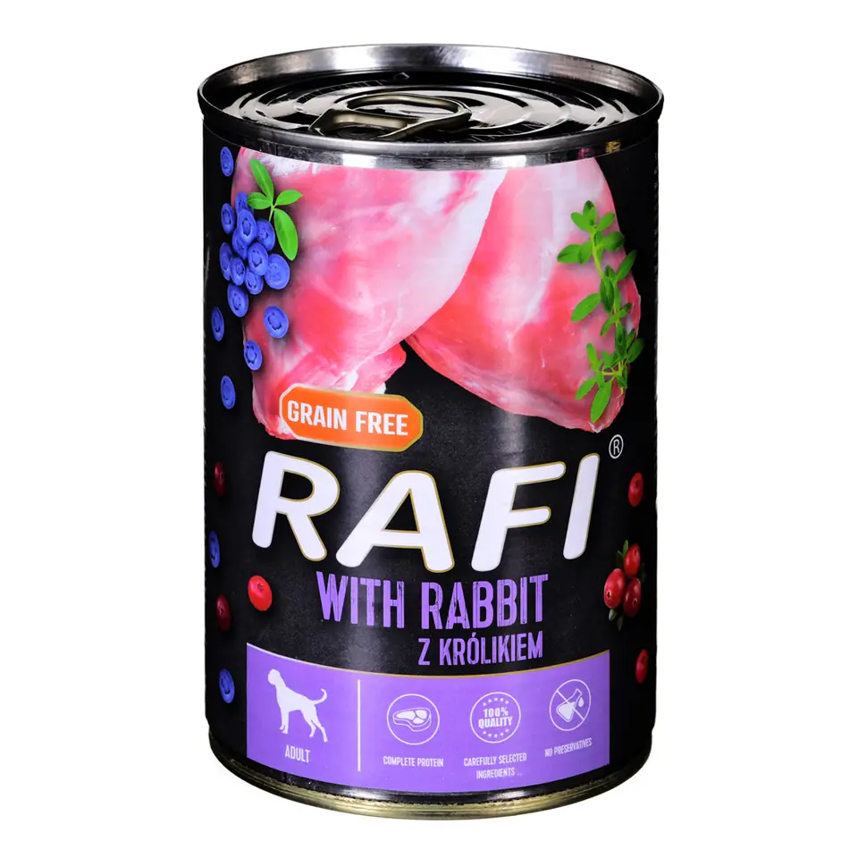 ⁨Dolina Noteci RAFI rabbit, blueberry, cranberry - Wet dog food 400 g⁩ at Wasserman.eu