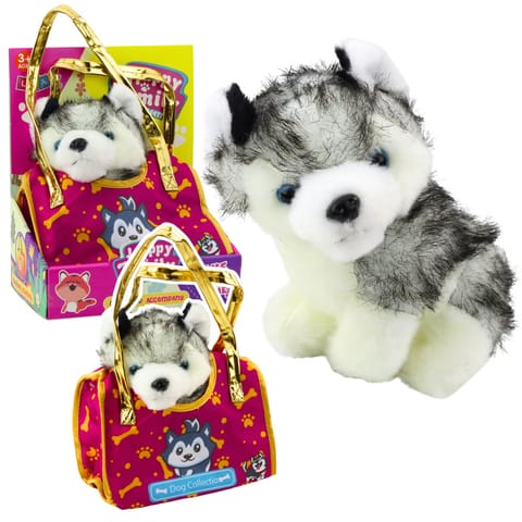 ⁨Piesek Husky W Torebce Pluszowy Maskotka Przytulanka Biało Szary⁩ w sklepie Wasserman.eu