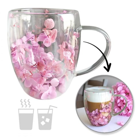 ⁨Szklanka termiczna z kwiatami w środku, gipsówka hortensje róż 300 ml 1szt SZK165⁩ w sklepie Wasserman.eu