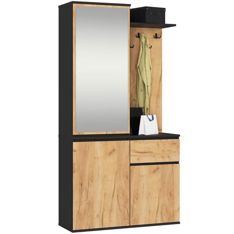 ⁨ZESTAW NA PRZEDPOKÓJ ENTRO PK CZARNY / DĄB CRAFT⁩ w sklepie Wasserman.eu