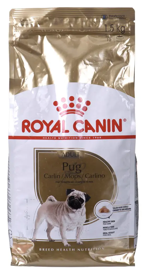 ⁨ROYAL CANIN Pug (Mopshund) Adult Trockenfutter für Hunde mit Geflügel 1,5 kg⁩ im Wasserman.eu