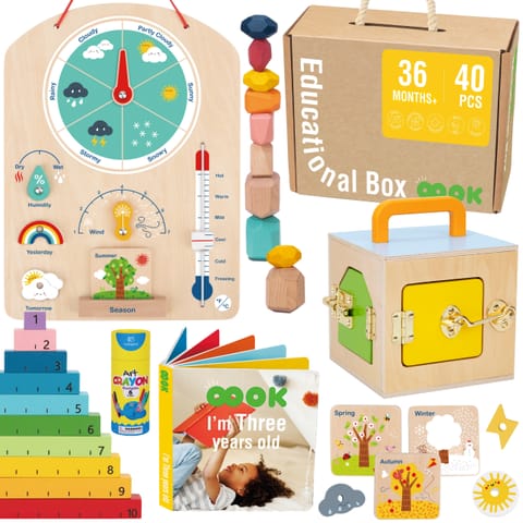 ⁨Tooky Toy Edukacyjne Pudełko Montessori Układanka Liczydło Tablica Pogody 6w1 od 3 Lat⁩ w sklepie Wasserman.eu