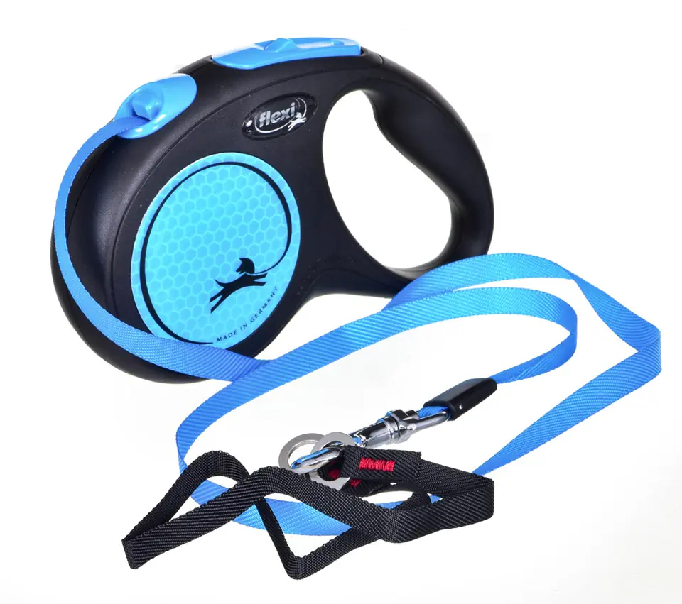 ⁨Smycz Flexi automatyczna New Neon S taśma 5 m - dla psa do 15 kg, kolor niebieski⁩ w sklepie Wasserman.eu
