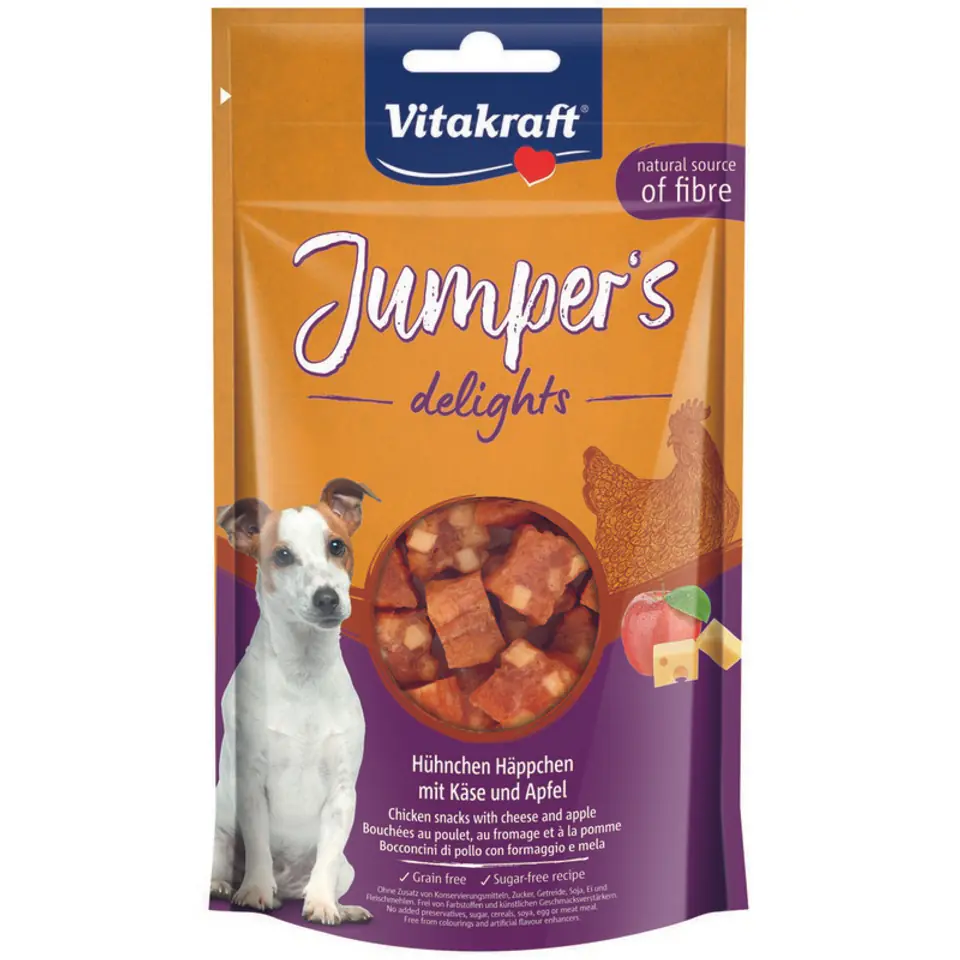 ⁨VITAKRAFT JUMPERS DELIGHTS chicken and apple delicacy for dogs 80g⁩ at Wasserman.eu