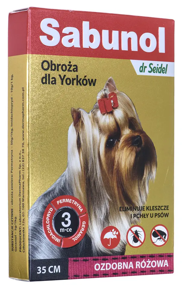 ⁨Sabunol Decorative collar for Yorks against fleas and ticks 35 cm, Pink⁩ at Wasserman.eu