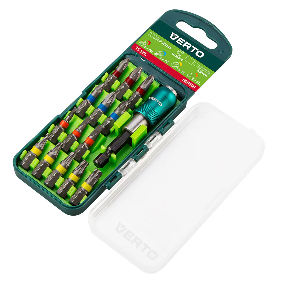 Bitsatz 15 Stück, 25 mm - 3 x PH, 3 x PZ, 3 x SL, 5 x TX + Magnethalter im Wasserman.eu