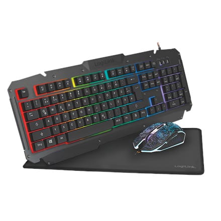 ⁨Logilink Gaming-Set, keyboard, mouse and mouspad ID0185 Keyboard and Mouse Combo, Keyboard layout German⁩ at Wasserman.eu