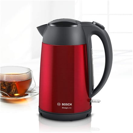 ⁨Bosch | Czajnik | DesignLine TWK3P424 | Elektryczny | 2400 W | 1,7 L | Stal szlachetna | Podstawa obrotowa 360° | Czerwony⁩ w sklepie Wasserman.eu