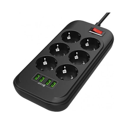 ⁨ColorWay Power Socket CW-CHE64B Black, 4xUSB, 2 m, 250 V, 6 euro sockets, 17 W⁩ at Wasserman.eu
