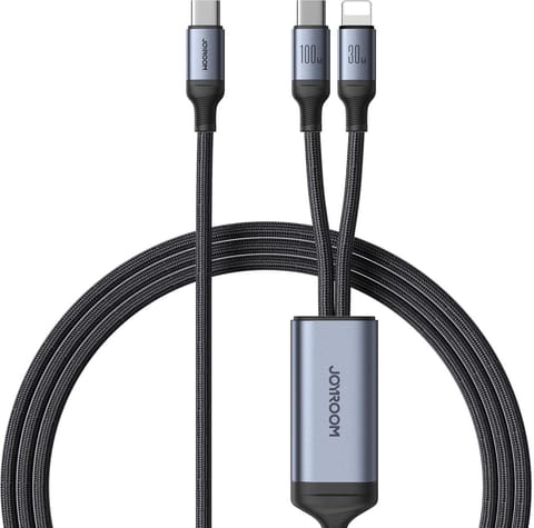⁨Kabel 2w1 Lightning / 2x USB-C Joyroom Speedy SA21-1T2 150cm 100W w oplocie czarny⁩ w sklepie Wasserman.eu