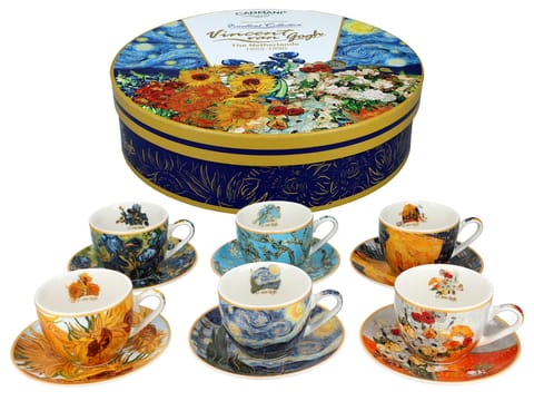 ⁨Kpl. 6 filiżanek espresso w okrągłym pudełku - V. van Gogh (CARMANI)⁩ w sklepie Wasserman.eu