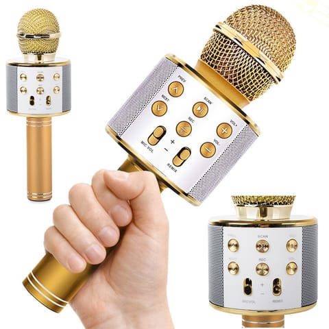⁨EXTRALINK MIKROFON BEZPRZEWODOWY BLUETOOTH KARAOKE Z GŁOŚNIKIEM MODULATOR ZŁOTY - 01337⁩ w sklepie Wasserman.eu
