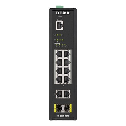 D-LINK DIS-200G-12PS L2 Managed Industrial Switch with 10 10/100/1000Base-T and 2 1000Base-X SFP ports D-Link | Switch | DIS-200G-12PS | Managed L2 | Wall mountable | 60 month(s) at Wasserman.eu