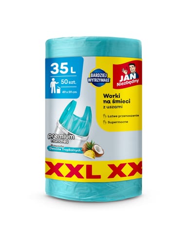 ⁨JAN NIEZBĘDNY Worki na śmieci HD z uszami 35 L - zapach owoców tropikalnych 50 sztuk (XXL)⁩ w sklepie Wasserman.eu