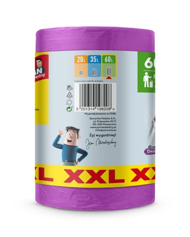 ⁨JAN NIEZBĘDNY Worki na śmieci HD z uszami 60L - zapach owoców leśnych 60 sztuk (XXL)⁩ w sklepie Wasserman.eu