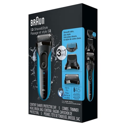 ⁨Braun Shaver with trimmer Series 3 Shave&Style 3010BT Operating time (max) 45 min Wet & Dry NiMH Black/Blue⁩ at Wasserman.eu