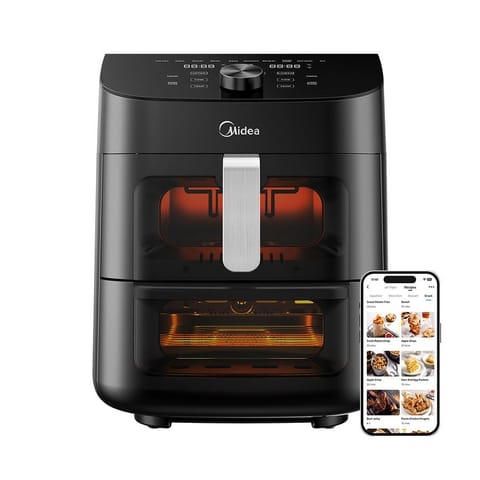 ⁨Dwustrefowa suszarka Midea | MAD1100DADK | Moc 1850 W | Pojemność 4,4/6,4 L | Technologia Rapid Air | Czarny⁩ w sklepie Wasserman.eu