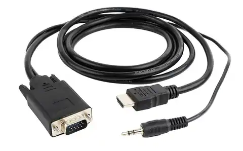⁨Adapter GEMBIRD A-HDMI-VGA-03-6 (HDMI M - D-Sub (VGA), Stereo jack 3.5 mm M; 1.8m; black)⁩ at Wasserman.eu