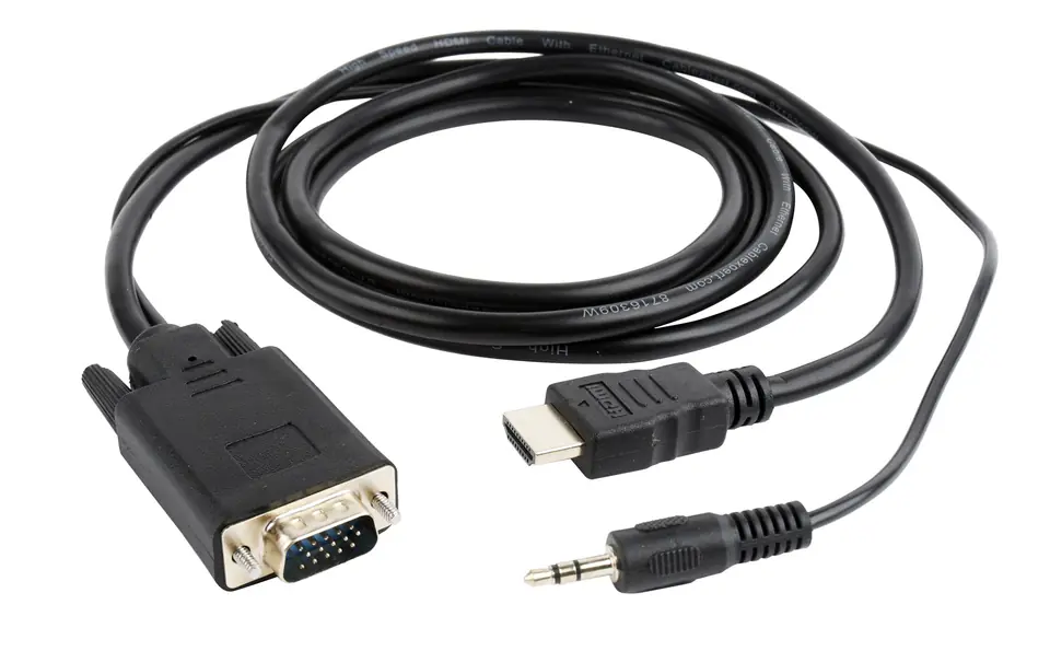 ⁨Adapter GEMBIRD A-HDMI-VGA-03-10 (HDMI M - D-Sub (VGA), Jack stereo 3,5 mm M; 3m; kolor czarny)⁩ w sklepie Wasserman.eu