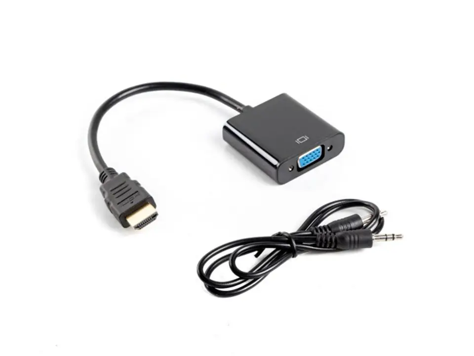 ⁨Adapter Lanberg AD-0017-BK (HDMI M - D-Sub (VGA) F; 0,20m; kolor czarny)⁩ w sklepie Wasserman.eu