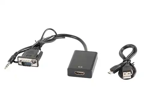 ⁨Adapter Lanberg AD-0021-BK (D-Sub (VGA), Mini Jack M - HDMI F; 0,20m; kolor czarny)⁩ w sklepie Wasserman.eu