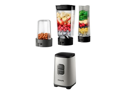 Philips Mini Blender | HR2604/80 Daily Collection | Tabletop | 350 W | Jar material Plastic/Glass | Jar capacity 0.6+0.6 L | Ice crushing | Pearl metal at Wasserman.eu