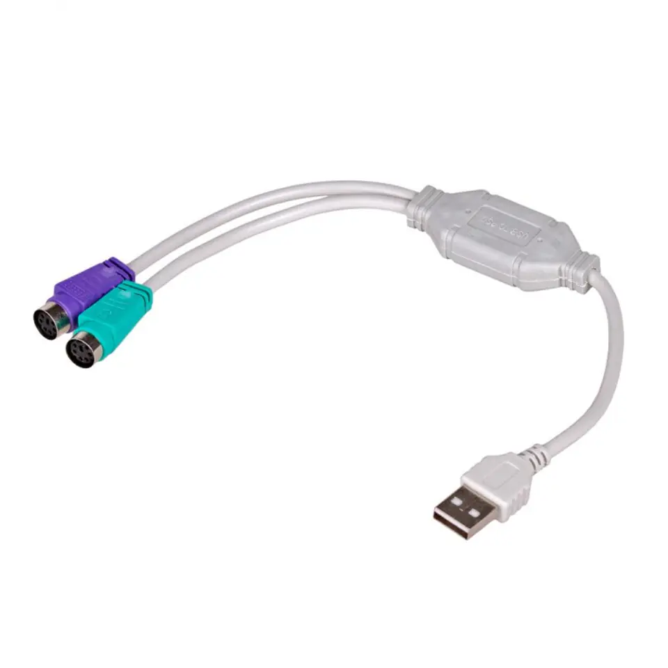 ⁨Akyga AK-AD-15 PS/2 cable 0.25 m 2x 6-p Mini-DIN USB A White⁩ at Wasserman.eu