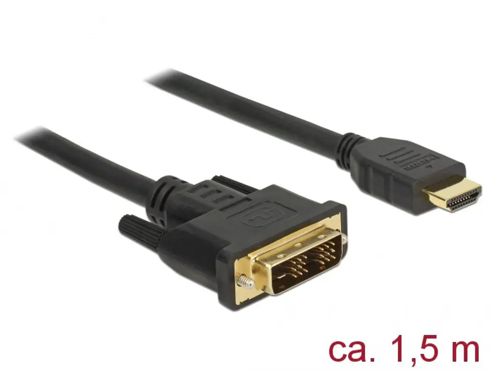 ⁨Kabel DELOCK 85583 (DVI-D (Single link) M - HDMI M; 1,5m; kolor czarny)⁩ w sklepie Wasserman.eu