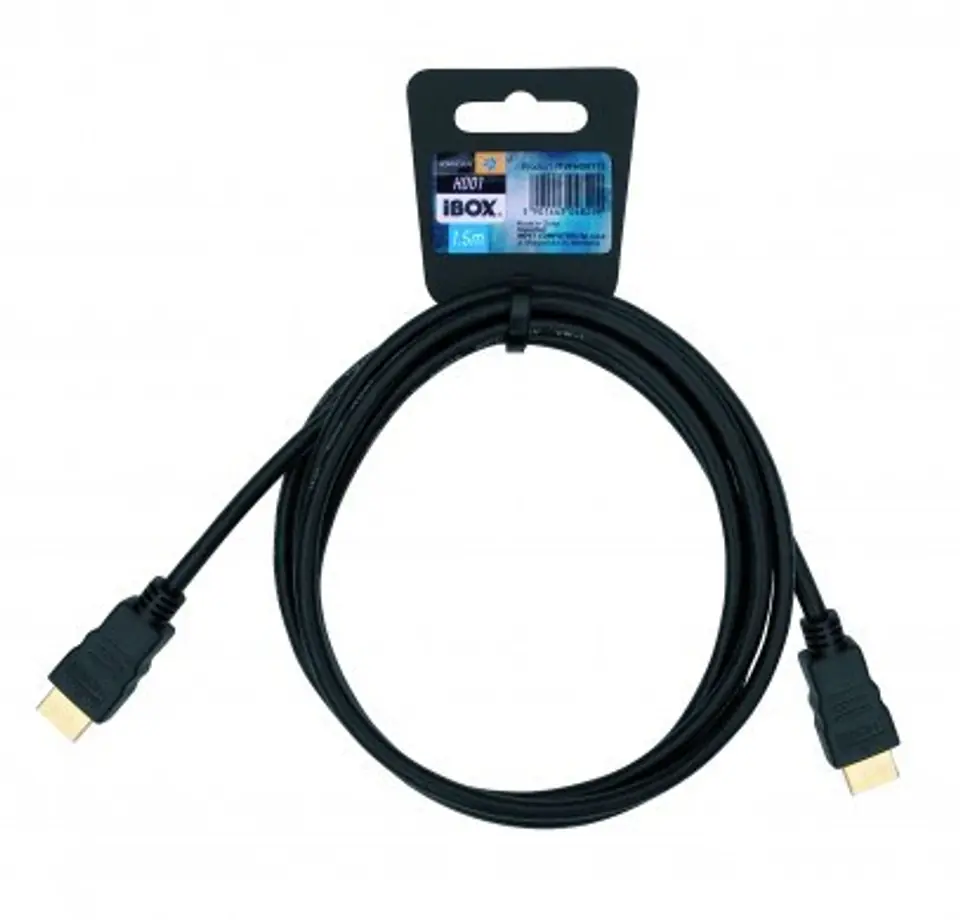 ⁨Kabel IBOX FULLHD HD01 1,5M 1.4V 13C+1 ITVFHD0115 (HDMI M - HDMI M; 1,5m; kolor czarny)⁩ w sklepie Wasserman.eu