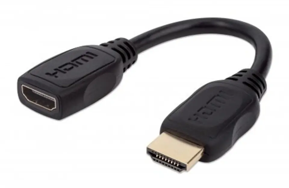 ⁨Manhattan HDMI with Ethernet Extension Cable, 4K@60Hz (Premium High Speed), Male to Female, Cable 20cm, Black, Ultra HD 4k x 2k, Fully Shielded, Gold Plated Contacts, Lifetime Warranty, Polybag⁩ at Wasserman.eu