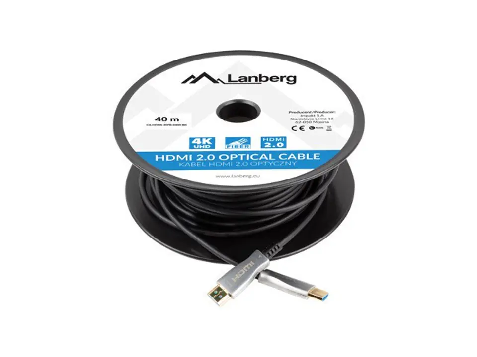 ⁨Lanberg CA-HDMI-20FB-0300-BK optical cable HDMI M/M 30m v2.0 4K⁩ at Wasserman.eu
