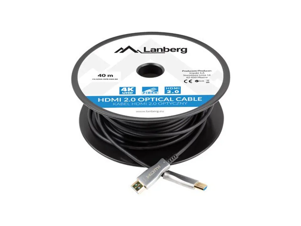 ⁨LANBERG KABEL HDMI M/M V2.0 40M OPTYCZNY AOC CA-HDMI-20FB-0400-BK⁩ w sklepie Wasserman.eu