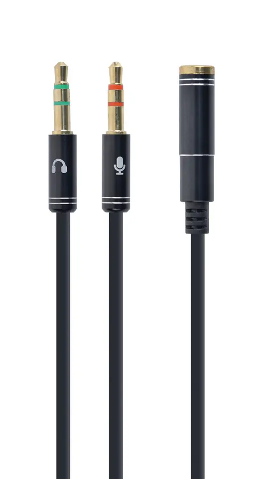 ⁨Kabel GEMBIRD CCA-418M (Mini Jack x2 M - 4-Pin, Jack stereo 3,5 mm F; 0,20m; kolor czarny)⁩ w sklepie Wasserman.eu