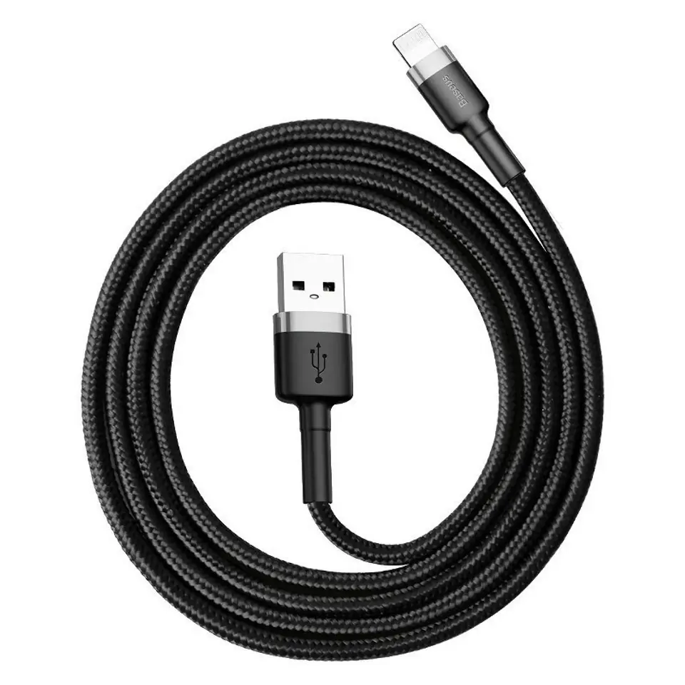 ⁨Kabel Lightning USB Baseus Cafule 2,4A 1m (szaro-czarny)⁩ w sklepie Wasserman.eu